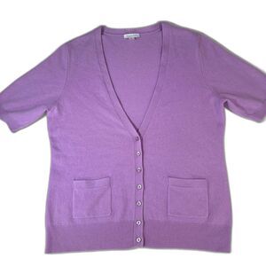 Garnet Hill Women's 100% Cashmere Pockets Buttoned Cardigan Sweater Size Large